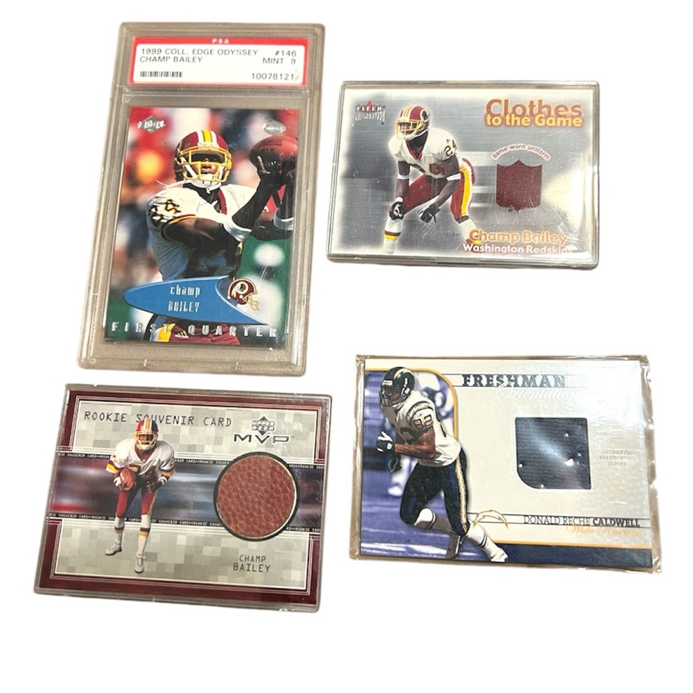 Lot of 4 NFL Football Cards 3 Washington Redskins Champ Bailey Graded 9
